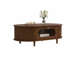 Delightness Salontafel - Bijzettafel - Met Schuifdeuren - Met Lade - Tafeltje - Woonkamer - Binnen - 100x50x36cm - Walnoot Bruin