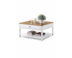 Delightness Salontafel - Salontafels - Salontafel Met Opbergruimte - Woonkamer Tafel - 2 Grote lades - 80x80x45cm - Wit - Walnoot Bruin