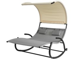 Delightness Schommelbed - Tuinbed - Ligbed - 2persoons - Luifel - 140x180cm - 2 hoofdsteunen - Buiten - Wielen - Terras - Grijs
