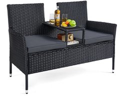 Delightness Tuinbank - Tuinstoelen - Tuinbank Met Tafel - Tuinmeubel - Loungestoel - Buitenbank - Loungebank - Zwart - Zwarte Kussens