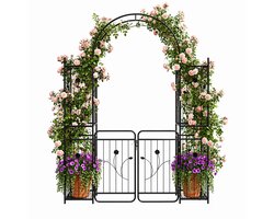 Delightness Tuinboog - Plantenrek - Tuinpoort - Plantenbakken - Metalen Boog - Draaipoort - Plantenstandaard - 163x50x220cm - Groen
