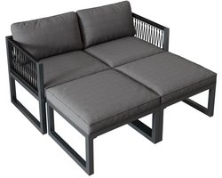 Delightness Tuinloungeset - Tuinmeubel - Loungeset - 2 Banken - 2 Krukjes - Met Kussens - Tuin - Buiten - Rotan - Antraciet