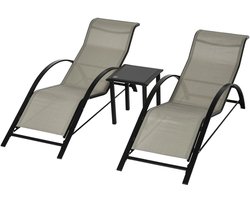 Delightness Tuinset - 3 Delig - 2 Ligbedden - 1 bijzettafel - Tuinmeubel - Tuin - Buiten - 169x59x66cm - 41x41x45cm - Grijs