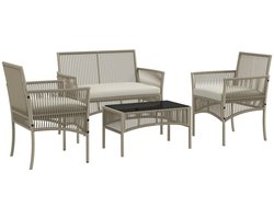 Delightness Tuinset - Tuinmeubels - 4 Delig - 2 Stoelen - Tuinbank - Tuintafel - Met Kussens - Tuin - Buiten - Rotan - Kaki