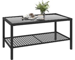 Delightness Tuintafel - Salontafel - Buitentafel - Loungeset Tafel - Bijzettafel - Rotan - Gehard Glas - 92x50x45cm - Zwart