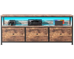 Delightness Tv Meubel - Dressoir - Tv Kast - Opbergkast - LED Licht - 3 Lades - Industrieel - Metaal - Hout - Zwart - Bruin