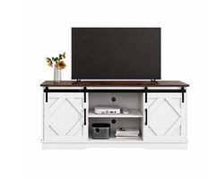Delightness Tv Meubel - Dressoir - Tv Kast - Opbergkast - Met 2 Klassieke Schuifdeuren - Gaten Voor Tv Kabels - 150x40x60 cm - Wit