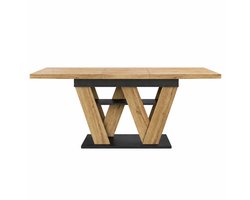 Delightness Uitklapbare Eettafel - Tafel - Woonkamer - Met Opbergruimte - 4 Tot 6 Personen - 119–158,5x80x75cm - Hout - Zwart