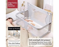 Deliqa 3 in 1 co sleeper - grijs - baby bedje - veilig samen slapen - 3-in-1 Babybed Wieg – Co Sleeper en Bedhek – Opvouwbaar Babybedje – Ademende zijkanten – Veilig en Comfortabel – 0 tot 3 jaar – Eenvoudige Montage – Unisex Design - 50 x 120 cm