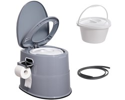 Deliqa campingtoilet - camping wc grijs - portable toilet - inclusief wc rolhouder - belastbaar tot 135 kg - makkelijk op te bergen - afneembare afsluitbare afvalemmer