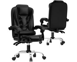 Deliqa ergonomische bureaustoel - zwart - bureaustoel - leer - lederen pc - stoel - draaistoel - verstelbare rugleuning - gamingstoel - tot 280 KG belastbaar