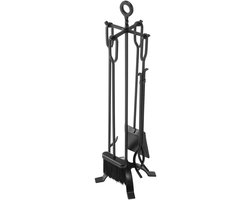 Deliqa haardset - 4 delige haardset - haardset voor houtkachel/palletkachel - open haard gereedschap - zwart - haard borstel - haard schep