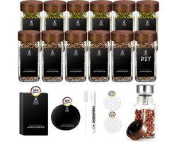 Deliqa kruidenpotjes - glazen kruidenpotjes - 120 ml - met etiketten - complete set - 12 glazen potjes - kruidenpotjes voor in een kruidenrek - kruidenpotjes organizer - glas - luchtdicht