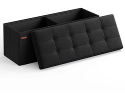 Deliqa zitbank - bank met opbergruimte - opberg box met deksel - opvouwbaar - zwarte opbergdoos - tot 300 kg - 110 cm