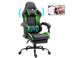 Delman Gaming Stoel met Massage en Voetsteun – Ergonomische Bureaustoel met Hoofdsteun, Verstelbare Rugleuning tot 135°, 360° Draaibare Game Stoel voor Gaming en Thuiswerken