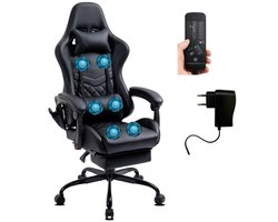 Delman Gaming Stoel met Massagefunctie – Ergonomische Bureaustoel met 6 Vibratiepunten, Hoofdkussen, Lendenkussen, Voetsteun en Zijvakken, Sterk Metalen Onderstel – Ideaal voor Kantoor & Studieruimte