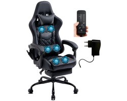 Delman Gaming Stoel met Massagefunctie – Ergonomische Bureaustoel met 6 Vibratiepunten, Hoofdkussen, Lendenkussen, Voetsteun en Zijvakken, Sterk Metalen Onderstel – Ideaal voor Kantoor & Studieruimte