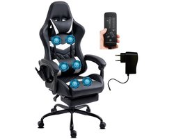 Delman Gaming Stoel met Massagefunctie – Ergonomische Bureaustoel met 6 Vibratiepunten, Hoofdkussen, Lendenkussen, Voetsteun en Zijvakken, Sterk Metalen Onderstel – Ideaal voor Kantoor & Studieruimte
