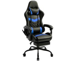 Delman Gaming Stoel met Massagefunctie – Ergonomische Bureaustoel met 6 Vibratiepunten, Hoofdkussen, Lendenkussen, Voetsteun en Zijvakken, Sterk Metalen Onderstel – Ideaal voor Kantoor & Studieruimte