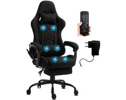 Delman Gaming Stoel met Massagefunctie – Ergonomische Bureaustoel met Voetsteun, Hoofdkussen & Lendenkussen, PU Leren Stoel, Verstelbaar tot 135°, 360° Draaibaar, Metalen Basis, Belastbaar tot 150kg