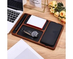 DELORIGIN Houten dienblad, nachtkastje, organizer, met leer gevoerd, voor mannen, EDC dienaar, organisator voor - ShopVlot