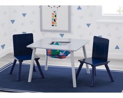 Delta Children - Kindertafel met 2 Stoelen - Kinderkamer - Handig Opbergvak - Blauw/Grijs
