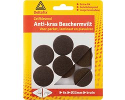 Deltafix Anti-krasvilt - 6x - bruin - 33 mm - rond - zelfklevend - meubel beschermvilt