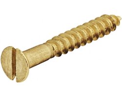 Deltafix. HOUT-SCHROEF. PLATKOP. 2.5 x 20 MM . MESSING. 18 Stuks koper Schroeven.