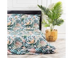 Deluxe Beddengoed, 155 x 220 cm, katoen, dekbedovertrek, 155 x 220 cm, met kussensloop 80 x 80 cm, hoge kwaliteit beddengoedset met ritssluiting, 100% katoen, made in EU, palmbladeren, 155