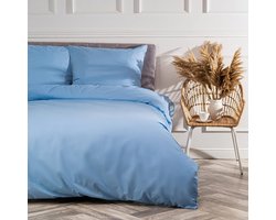 Deluxe Beddengoedset, 155 x 220 cm, 100% Katoen, Beddengoed met Kussensloop, 80 x 80 cm, Hoogwaardige Dekbedovertrek met Rits, Lichtblauw.