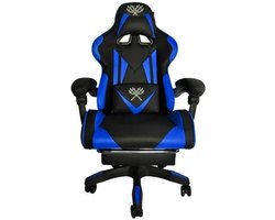 Deluxe Game Stoel Zwart/Blauw - Gaming Stoel - Gaming Bureaustoel - Verstelbaar Kussen  - Uitschuifbare Voetensteun