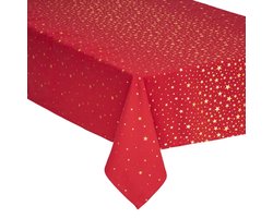 DELUXE tafelkleed kerst katoen - Rood met gouden of zilveren sterren - 140 x 240 cm - Katoen - Kersttafelkleed