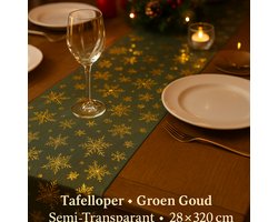 Deluxe Tafelloper Groen met goud 320X28CM -Tafelloper-loper-Kerst Decoratie-Glitter-Feest-Oud en Nieuw