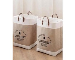 Deluxe wasmand met lederen handgrepen - opvouwbare opbergtas - 1 stuk