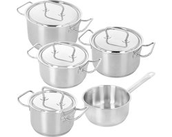 Demeyere Bistro 3 RVS 5-delige Kookpannenset – Inclusief Eén Hoge Soeppan Met Deksel Van 6 Liter (24 cm) – Eén Hoge Kookpan Met Deksel Van 3,5 Liter (20 cm) – Eén Lage Kookpan Met Deksel Van 3 Liter (20 cm) – Eén Hoge Kookpan Met Deksel Van 2 Liter