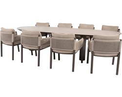 Denia Savanne dining tuinset 290x110xH75 cm 9 delig keramiek terre 4 Seasons Outdoor