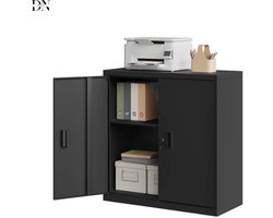 Deniva - Archiefkast - Kantoorkast - Met Slot - Dossierkast - Verstelbare Plank - Metalen Kast - Zwart - 90 × 92,5 × 40 Cm