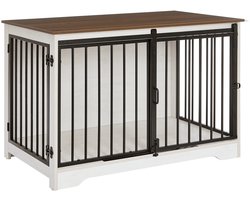 Deniva - Hondenbench - Meubel - Hondenkooi - Hondenhok - Hondenbox -Salontafel - 2 Deuren - Schuifdeur - 100 x 60 x 68 cm - Wit