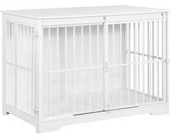 Deniva - Hondenbench - Meubel - Hondenkooi - Hondenhok - Hondenbox - Salontafel - 2 Deuren - Schuifdeur - 110 x 64 x 81 cm - Wit