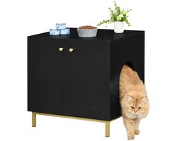 Deniva - Kattenbak kast - Meubel - Kattenmeubel - Kattenhok - Kattenhuisjes Binnen - 2 Deuren - Op Poten - 50*60*61 Cm - Zwart