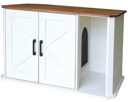 Deniva - Kattenbak kast - Meubel - Kattenmeubel - Kattenhok - Kattenhuisjes Binnen - 2 Deuren - Salontafel - 85x49x50 Cm - Wit