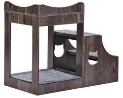 Deniva - Kattenmeubel - Kattenhuis Binnen - Kattenbed - Houten Kattenhok - Met Trap en Opbergvak - 83x45x67 cm - Donkerbruin