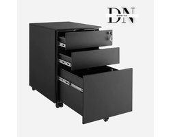 Deniva - Ladeblok bureau - bureaukast - 3 lades - Met slot - ladenkast - op wielen - Staal - Zwart - Ladeblok - 39 X 60 X 52 CM