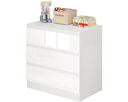 Deniva - Ladekast - Ladekast Slaapkamer - Opbergkast - Nachtkastje - Dressoir - Wit - 3 Laden - 80x48x78 Cm - Kantoor - Woonkamer
