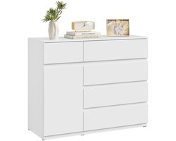 Deniva - Ladenkast - Opbergkast - Dressoir kast - 5 Laden - Één Deur - Verstelbare Plank - 100x40x80 cm - Wit - Voor Woonkamer/Hal