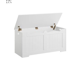 Deniva - Opbergbox - Opbergkist - Deksel - 2 Veiligheidsscharnieren - Speelgoed - Praktische Opbergkast - Wit - Hout - Modern