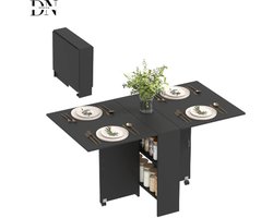 Deniva - Opklapbare Eettafel - Keukentafel - Keukentafel Inklapbaar - 2 Wielen - Vierkant/Rechthoek - 75x140x74 Cm - Zwart