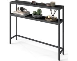 Deniva - Salontafel - Consoletafel - Haltafel - 2 Lagen - Opbergruimte - Hoge Wandtafel - Smalle Sidetable - 20x100x80 Cm - Zwart