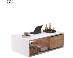 Deniva - Salontafel - Met Lade - Met Opbergruimte - Rechthoek - 360° Draaibare Lade - Bijzettafel - 90 X 50 X 30 Cm - Wit