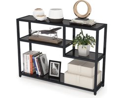 Deniva - Sidetable - Smalle kast - Vakkenkast - Industrieel - Hout en Metaal - Zwart - 110x30x85cm - Bijzettafel - haltafel